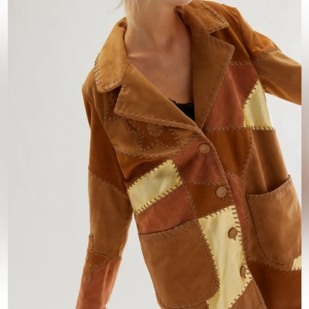 Free People Flowers On The Wall Multicolor Leather/Suede Jacket - Picture 2 of 8